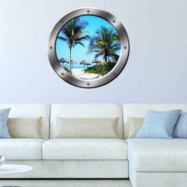 Beach Wall Decal Ocean - Ship Porthole Sticker Window Mural Scene Peel & Stick Art Decor Vwaq Sp14 - image 1