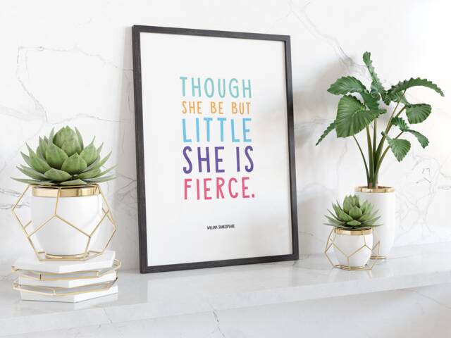 Though She Be But Little Is Fierce Typography Wall Art Print Feminist Quote Nursery Decor Girls Room Inspirational Gift Framed Unframed - image 1