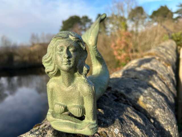 Cast Iron Mermaid Garden Ornament - Verdigris Solid Metal Sculpture - image 1