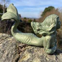 Cast Iron Mermaid Garden Ornament - Verdigris Solid Metal Sculpture - thumbnail 4