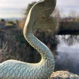 Cast Iron Mermaid Garden Ornament - Verdigris Solid Metal Sculpture - thumbnail 3