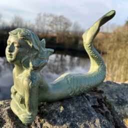 Cast Iron Mermaid Garden Ornament - Verdigris Solid Metal Sculpture - thumbnail 2