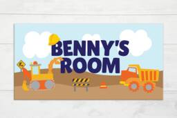 Construction Door Sign, Truck Personalized Print, Boy's Trucks Kid's Plaque, Name Nursery Wall Art - thumbnail 1