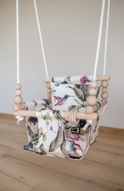 Baby Swing, Schaukel, Indoor, Kinderschaukel, Balan??oire, Fabric High Back Babygift, Birthday Gift, Handmade Toy Floral - image 1