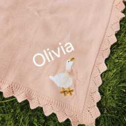 Personalised Baby Name Duck Blanket, Hand Embroidered Cotton Keepsake Heirloom Christening Gift - thumbnail 2