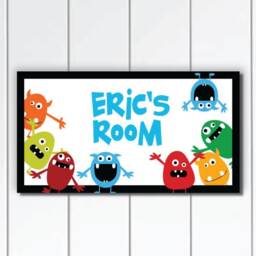 Personalized Kids Door Sign, Cute & Fun Colorful Monsters, Nursery Wall Art - thumbnail 1