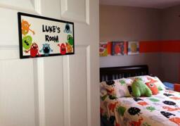 Personalized Kids Door Sign, Cute & Fun Colorful Monsters, Nursery Wall Art - thumbnail 2