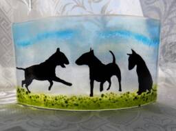 Fused Glass English Bull Terrier Tea Light Shade - Freestanding Candle Holder - thumbnail 1
