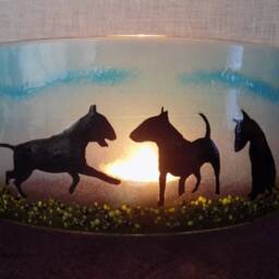 Fused Glass English Bull Terrier Tea Light Shade - Freestanding Candle Holder - thumbnail 2