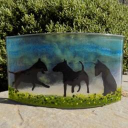 Fused Glass English Bull Terrier Tea Light Shade - Freestanding Candle Holder - thumbnail 3
