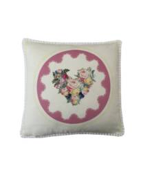 Handmade Hearts Floral Pink Rose Double Sided Pompom Trim Country Cottage Cushion Cover Pillow Sham Gift - thumbnail 1