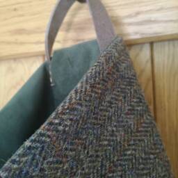 Hand Crafted Harris Tweed Storage Solution, Basket With Real Leather Handle - thumbnail 2