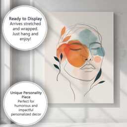 Minimalist Abstract Line Art Woman Face Terracotta Blue Canvas Wall Print Decor Picture Ready To Hang - thumbnail 3