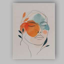 Minimalist Abstract Line Art Woman Face Terracotta Blue Canvas Wall Print Decor Picture Ready To Hang - thumbnail 1