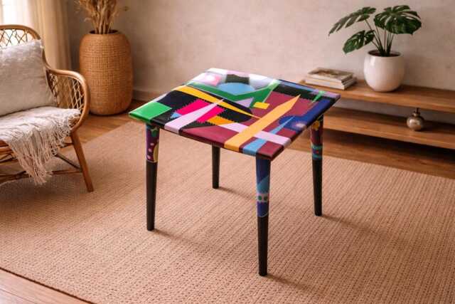 Colorful Epoxy Resin Side Table, Modern Abstract Art Accent Table - image 1