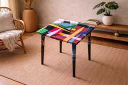 Colorful Epoxy Resin Side Table, Modern Abstract Art Accent Table