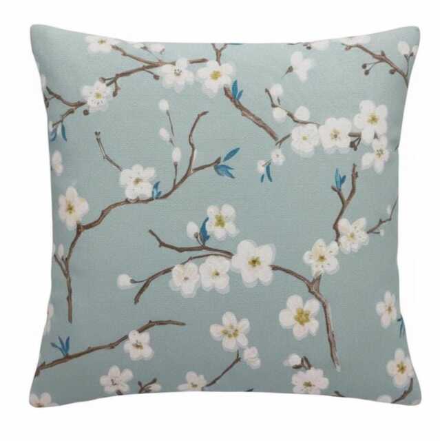 Japanese Cherry Blossom Floral Cushion Cover , Marine Blue Throw Pillow - image 1