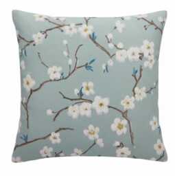 Japanese Cherry Blossom Floral Cushion Cover , Marine Blue Throw Pillow - thumbnail 1