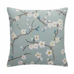 Japanese Cherry Blossom Floral Cushion Cover , Marine Blue Throw Pillow - thumbnail 2