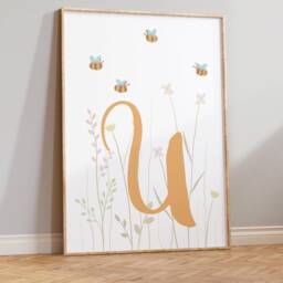 Letter Poster Bee Personalized I Poster With Letters, Nature, Gift Idea, Decoration For Children's Room, Flower Wall - thumbnail 3