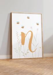 Letter Poster Bee Personalized I Poster With Letters, Nature, Gift Idea, Decoration For Children's Room, Flower Wall - thumbnail 1