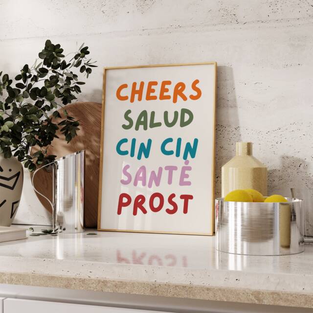Cheers Print - Bar Cart Wall Decor Art Accessories Print Kitchen Dining Room A4 - image 1