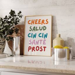 Cheers Print - Bar Cart Wall Decor Art Accessories Print Kitchen Dining Room A4 - thumbnail 1