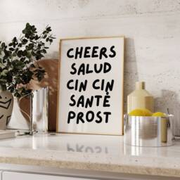 Cheers Print - Bar Cart Wall Decor Art Accessories Print Kitchen Dining Room A4 - thumbnail 2