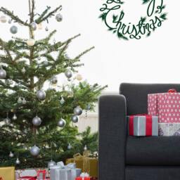 Merry Christmas Wreath Vinyl Wall Decal - Holiday Home Decor - thumbnail 2