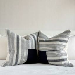 Hmong Hemp Pillow Cover Black & Striped, Vintage Textile - 20 - thumbnail 4
