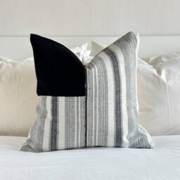 Hmong Hemp Pillow Cover Black & Striped, Vintage Textile - 20 - thumbnail 1