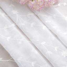 Embroidered Floral Voile Curtains, White Botanical Sheer Window Drapes - thumbnail 2