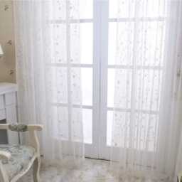 Embroidered Floral Voile Curtains, White Botanical Sheer Window Drapes - thumbnail 4