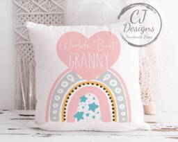 Worlds Best Granny Cushion - Printed White Canvas, Nanny, Mum, Step Aunt, Friend, Neighbour Etc - thumbnail 1