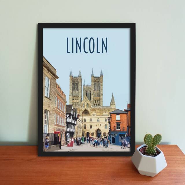 Lincoln Cathedral Travel Poster - Retro Style UK Art Print - image 1