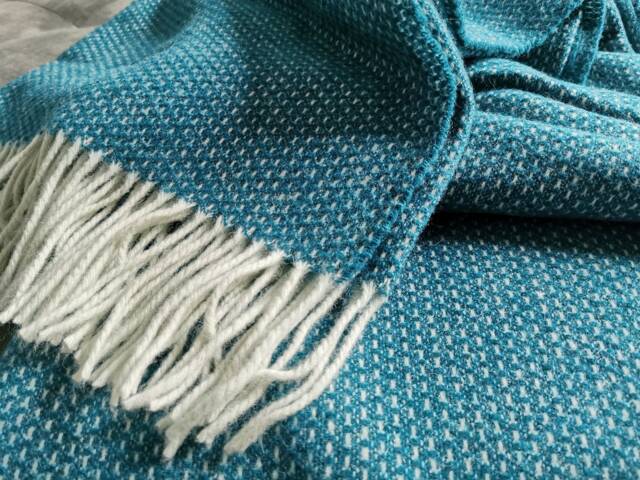 Teal Aquamarine Blue Merino Wool Small Knit Texture Pattern Large Sofa Plaid Knee Warm Blanket With Fringes Cosy Striped Bed Throw 140x200cm - image 1