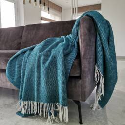 Teal Aquamarine Blue Merino Wool Small Knit Texture Pattern Large Sofa Plaid Knee Warm Blanket With Fringes Cosy Striped Bed Throw 140x200cm - thumbnail 3