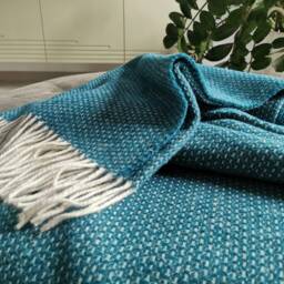 Teal Aquamarine Blue Merino Wool Small Knit Texture Pattern Large Sofa Plaid Knee Warm Blanket With Fringes Cosy Striped Bed Throw 140x200cm - thumbnail 2