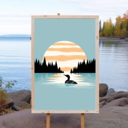 Calming Vintage Loon Art Print - Minimalistic Nature Blue Lake Cabin Relaxing By Minnesota Artist - thumbnail 2