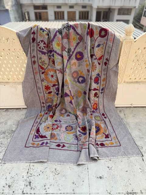 Traditional Hand-Embroidered Suzani Quilt - Cotton Fabric, Colorful Boho Textile, Decorative Bedspread - image 1