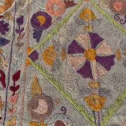 Traditional Hand-Embroidered Suzani Quilt - Cotton Fabric, Colorful Boho Textile, Decorative Bedspread - thumbnail 3