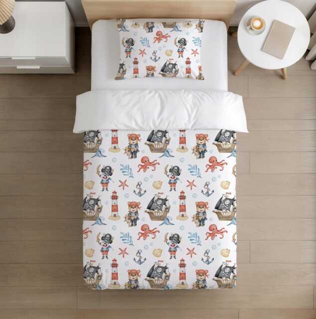 Bedding - Pirate Ship Bears, Duvet Cover Set, Fitted Sheets, Pillow Case, Modern Colourful Watercolour Kids Bedding - image 1
