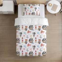 Bedding - Pirate Ship Bears, Duvet Cover Set, Fitted Sheets, Pillow Case, Modern Colourful Watercolour Kids Bedding - thumbnail 1