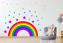 Rainbow & Stars Wall Sticker Kit Nursery Decal Car Art Vinyl 2 Sizes Multicolour Bright Children's Bedroom Mural