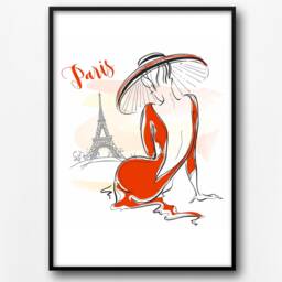 Paris Fashion Print Woman in Red Dress, Eiffel Tower Wall Art - thumbnail 2