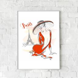 Paris Fashion Print Woman in Red Dress, Eiffel Tower Wall Art - thumbnail 3