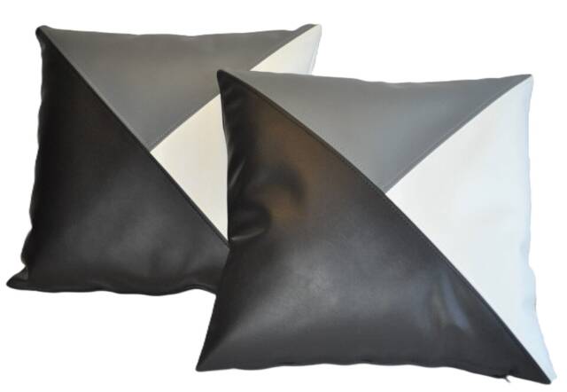 "2 Black Grey & White Tri Style Faux Leather Cushion Covers 16"" 18"" 20" - image 1