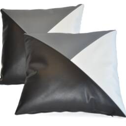 "2 Black Grey & White Tri Style Faux Leather Cushion Covers 16"" 18"" 20" - thumbnail 4