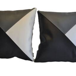 "2 Black Grey & White Tri Style Faux Leather Cushion Covers 16"" 18"" 20" - thumbnail 3