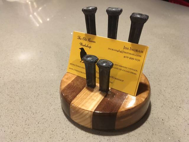 Countertop Business Card Holder Stand With Vintage Square Nails - image 1
